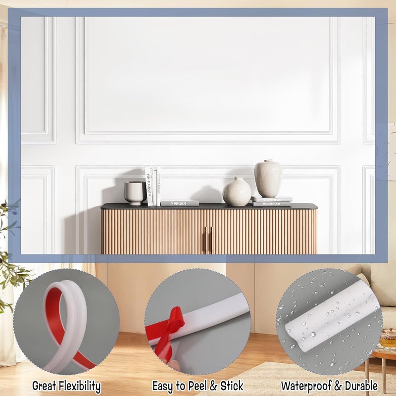 Wenceda DIY Peel and Stick Door Molding Trim Kit with Multi-Angle Scissors, 10 Pcs Premade Wainscoting Wall Moulding Panels, DIY Self Adhesive Moulding Panel for Wall Mirror Window Frame Decor (10 * 22 Inch) - Image 4